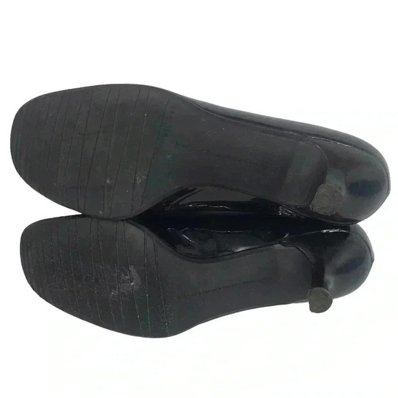 STUART WEITZMAN HEELS WOMENS 7.5 BLACK PATENT LEATHER TASSEL KITTEN - Picture 5 of 14